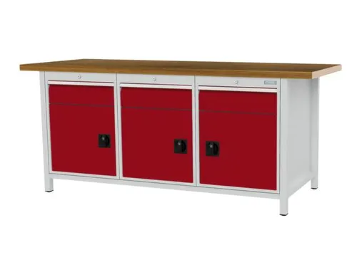 werkbank,HxBxD 860x2000x750mm,onderstel RAL7035,fronten RAL3003