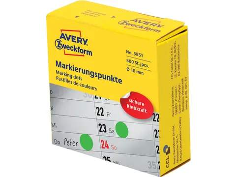 Avery marking dots, diameter 10mm, rol met 800 stuks, groen