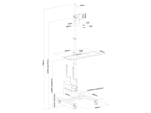 Fpma-mobile1700 Neomounts Flatscreen Mobiele Werkplek trolley