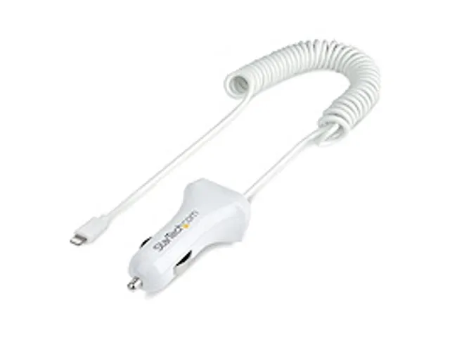 2-poorts USB Autolader met 1m Lightning Spiraalkabel 12W Wit