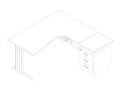 bureauset bureau staand ladeblok rechts 730x1600x1650mm C-voet wit