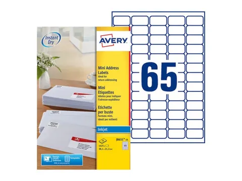 Etiket Avery J8651-25 38.1x21.2mm Inkjet wit 1625 stuks
