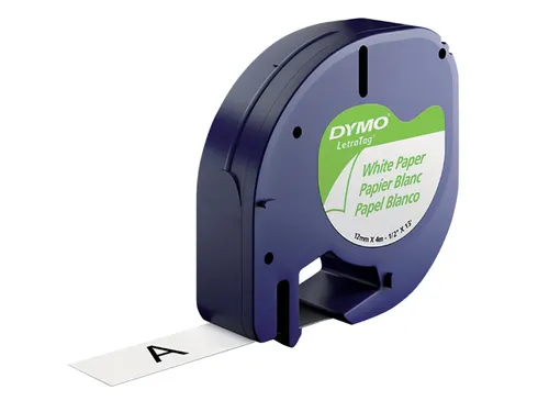 Labeltape Dymo Letratag 91200 papier 12mm zwart op wit S0721510