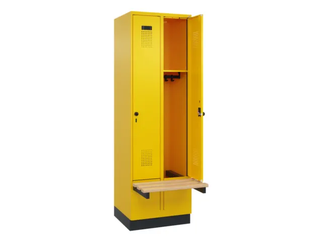 locker met bank,HxBxD 1950x600x815mm,2vak,vak B 300mm,draaigrendel