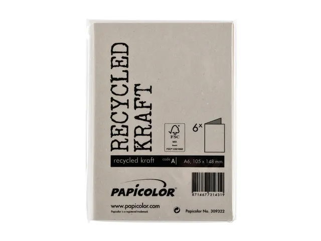 Carte de correspondance Papicolor double 105x148mm kraft gris 6 pièce