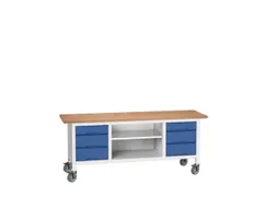 werkbank,HxBxD 830x2000x600mm,multiplexblad,uitrusting: 6laden,legbord