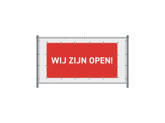 Hekwerkbanner 200x100 cm Rood met Print Wij zijn open
