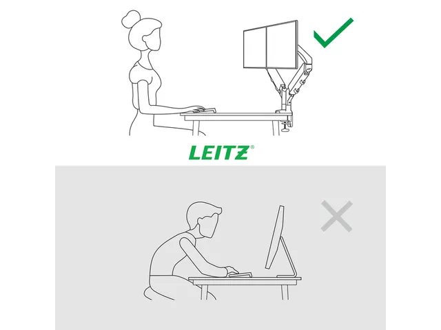 Monitorarm 2 Schermen Leitz Ergo ruimtebesparend dubbel grijs