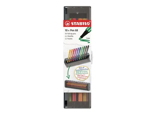 Viltstift STABILO Pen 68 Medium 1.0mm clickset à 10 kleuren