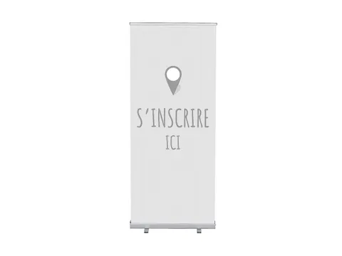 Roll-Banner 85x200 complete set met print "S'incrire Ici" Grijs