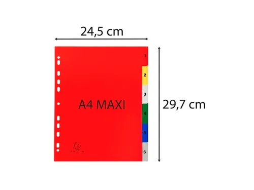 Tabbladen A4 Assorti PP 0.12mm 6-delig 1-6 Bedrukt 11-Gaats