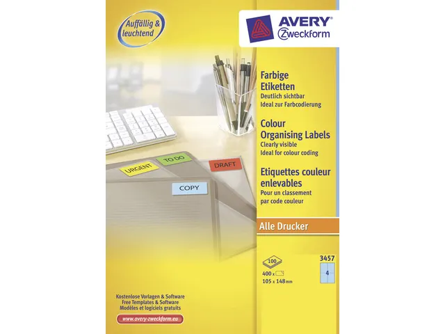 etiket Avery ILK 105x148mm 100 vel 4 etiketten per vel blauw