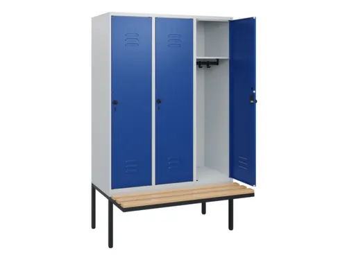 locker met bank,HxBxD 1950x1200x815mm,3vak,vak B 400mm,draaigrendel