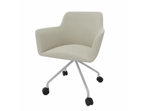 Bezoekersstoel 4-Voet/4Wielen Ronde Buis Verchroomd Beige