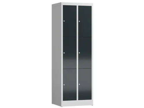 Lockerkast 1800x590x500mm 2x3 vakken cilinderslot, sokkel, RAL7016