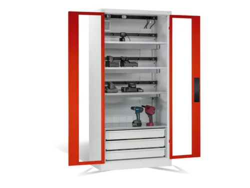 acculaadkast 1950x930x500mm 15stekkerdozen 230V ventilator fr. RAL3000