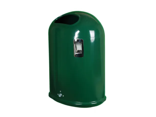 Afvalbak van staalplaat met asbak 45 liter ovale opening open mosgroen