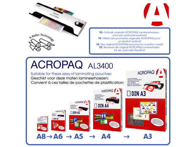 ACROPAQ 100 pochettes de plastification A5 100 Microns