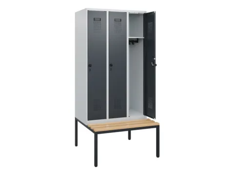 locker met bank,HxBxD 1950x900x815mm,3vak,vak B 300mm,draaigrendel