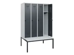locker met bank,HxBxD 1950x1200x815mm,4vak,vak B 300mm,draaigrendel