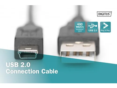 USB 2.0 Aansluitkabel Type A - Mini B (5-pins) St/St 1,8m Zwart