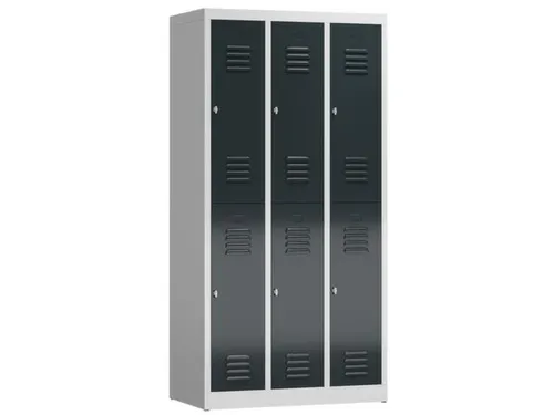 Dubbeldekse garderobekast 1800x870x500mm 3x2vak klink RAL7035 RAL7016