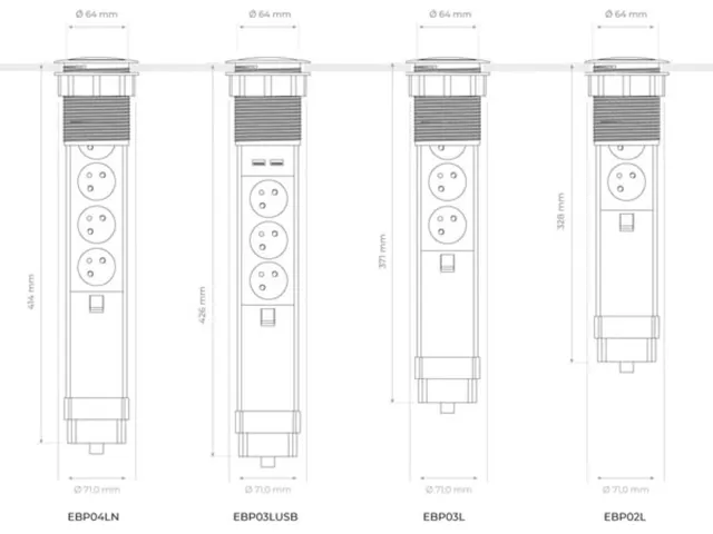 POP-UP Stekkerblok Met 3 Stopcontacten - 2 x USB - Penaarde