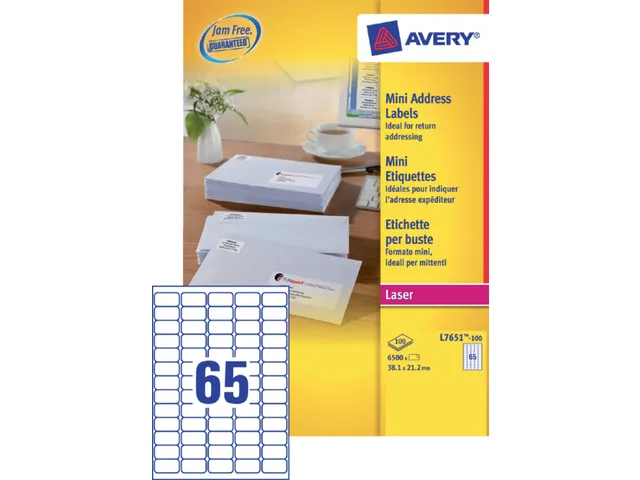 Etiket Avery L7651-25 38.1x21.2mm Laserprinter Wit 6500 stuks