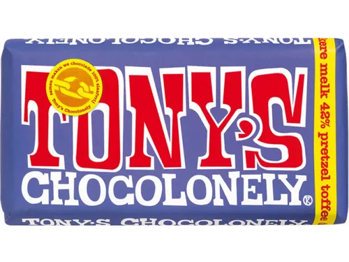 Chocolade Tony's Chocolonely reep 180gr donker melk pretzel toffee