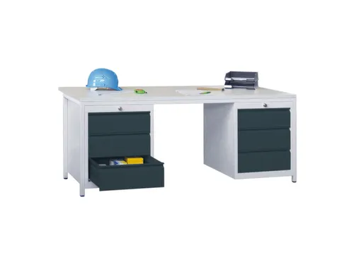 Werkplaatsbureau Bxdxh 1700x800x720mm 6laden Ral7035 Front Ral7016