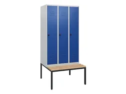 locker met bank,HxBxD 1950x900x815mm,3vak,vak B 300mm,draaigrendel
