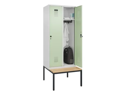 locker met bank,HxBxD 2120x800x815mm,2vak,vak B 400mm,draaigrendel