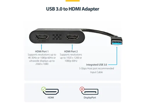 USB 3.0 naar Dual HDMI Adapter Dual 1080p of Single 4K 30Hz