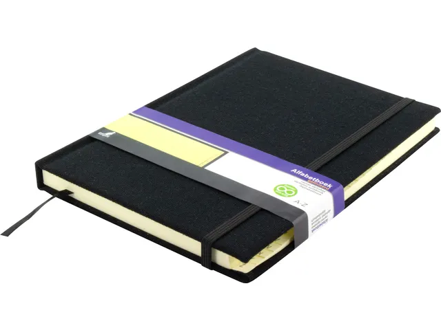 Carnet alphabet Kangaro A5 A-Z couverture rigide en lin noir, 208 page