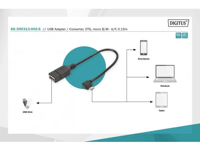 USB-adapter/converter OTG micro B/St - A/Bu 0,15m haaks zwart