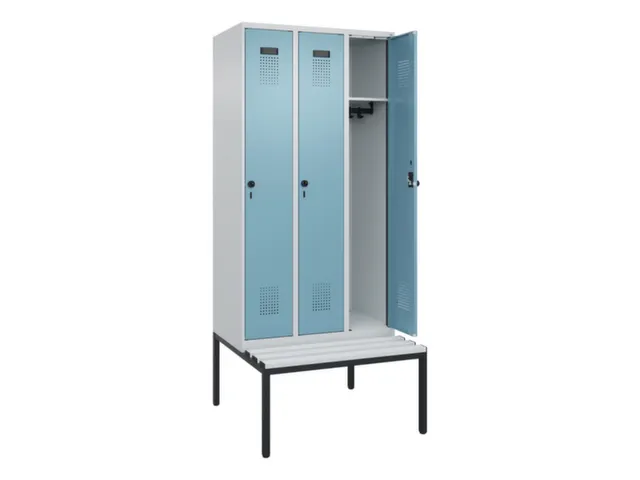 locker met bank,HxBxD 2120x900x815mm,3vak,vak B 300mm,draaigrendel