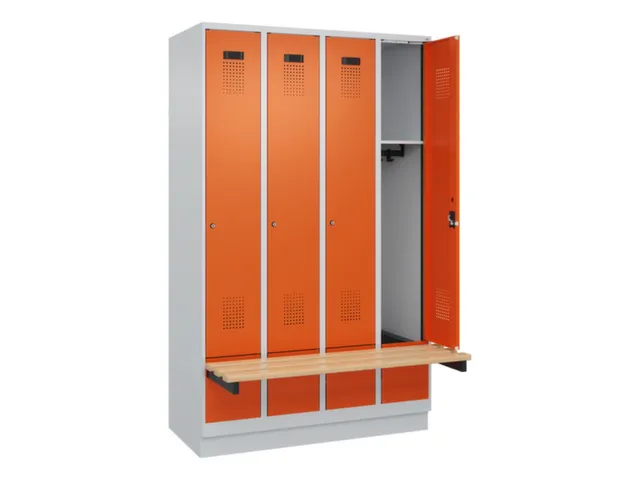locker met bank,HxBxD 1950x1200x815mm,4vak,vak B 300mm,cilinderslot