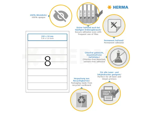 Herma 4290 Rugetiket 192x34 mm Wit permanent klevend 800 stuks