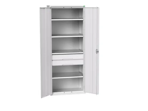 universele kast,HxBxD 2000x800x550mm,4xStalen bodem,2lade(n)