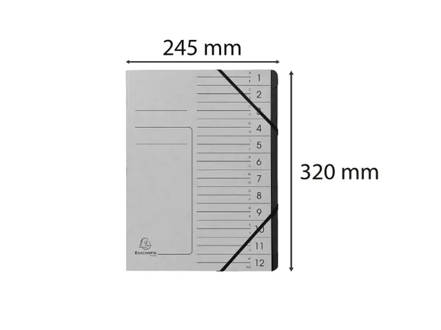 Trieur agrafé avec élastiques intérieur noir 12 compartiments - A4