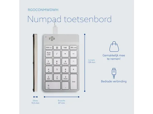 Numeriek Toetsenbord R-Go Numpad Break bedraad Wit