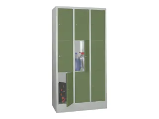 lockerkast,HxBxD 1850x900x500mm,3x3vakken,RAL7035,front RAL6011 - 2