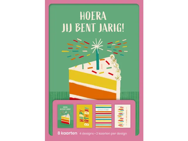 Hallmark Wenskaarten Hoera jij bent jarig! 8 Stuks Assorti