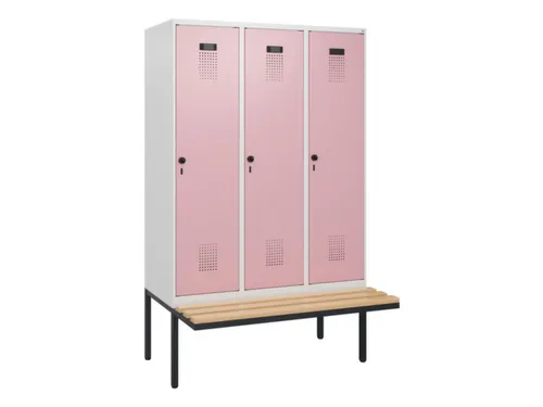 locker met bank,HxBxD 1950x1200x815mm,3vak,vak B 400mm,draaigrendel