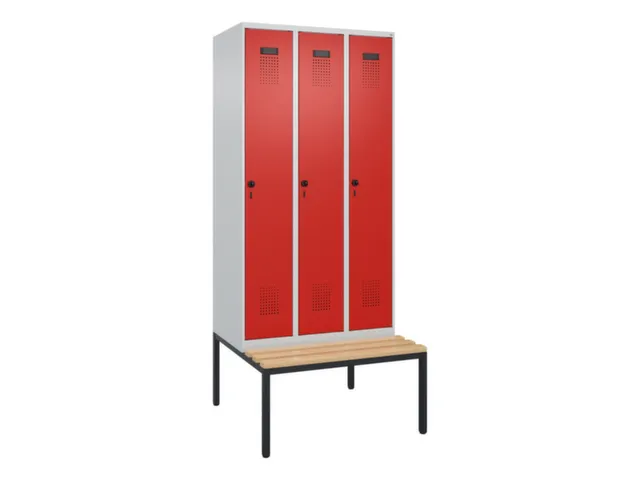 locker met bank,voor scheiding van kleding,HxBxD 2120x900x815mm,3vak