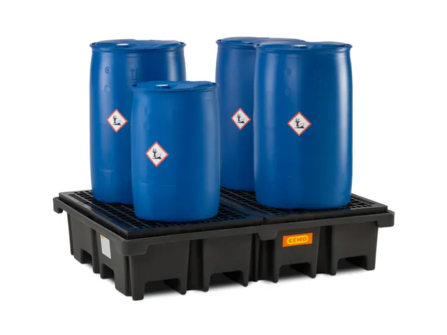 PE-opvangbak,v. 4x200l vat,opvangvol. 425l,HxBxD 390x1670x1270mm