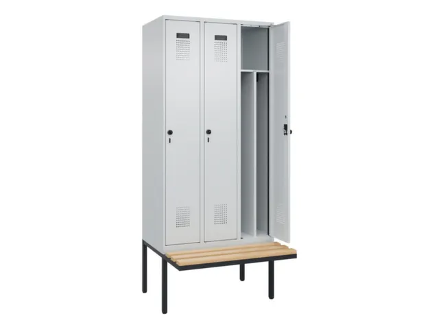 locker met bank,voor scheiding van kleding,HxBxD 2120x900x815mm,3vak
