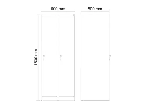 schoollocker,HxBxD 1530x600x500mm,2vak,vak B 300mm,draaigrendel