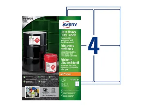 Avery B3483-50 Ultra Resistente Etiketten A4 105x148mm 200 Stuks