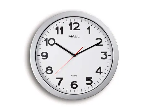 Wandklok MAULstep Quartz Ø35x5cm kunststof zilver/wit incl. batterij